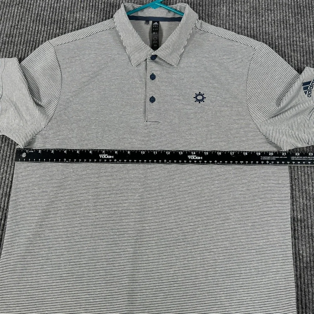 Adidas Shirt Polo Mens Medium Gray Striped Short Sleeve Golf Outdoor Casual